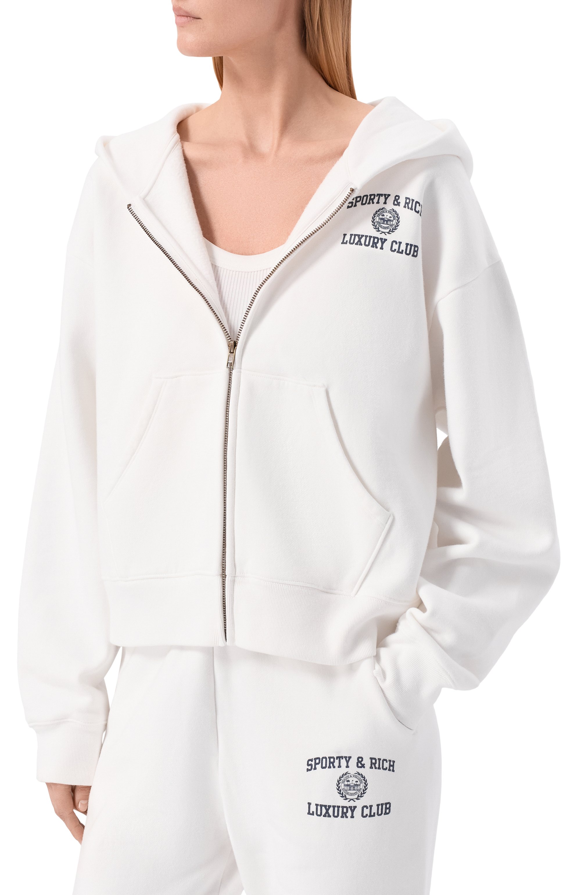 Хлопковая толстовка luxury club SPORTY AND RICH, арт. ST0957842WH01/S&R LUXURY CLUB ZIPPED H00DIE, фото 3