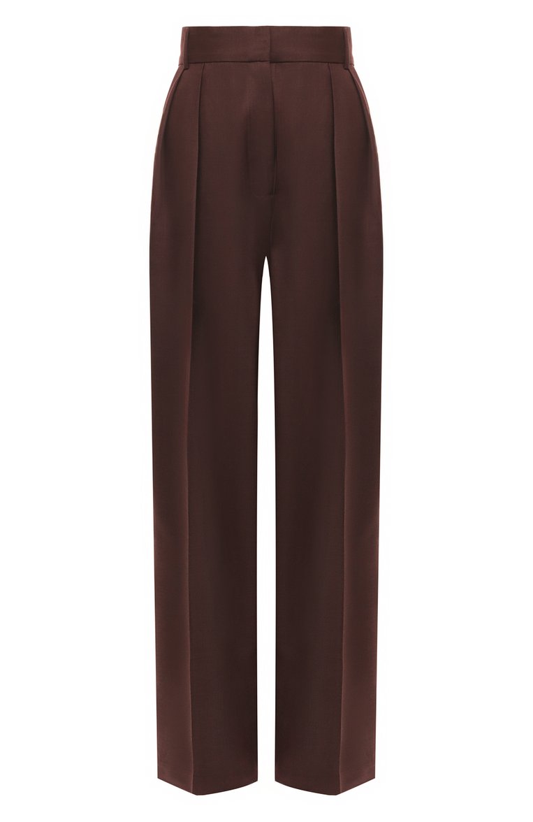 Женские шерстяные брюки LESYANEBO коричневого цвета, арт. SS24/H-807/Zig | Фото 1 (Силуэт Ж (брюки и джинсы): Широкие; Материал внешний: Шерсть; Длина (брюки, джинсы): Стандартные; Женское Кросс-КТ: Брюки-одежда; Материал сплава: Проставлено; Стили: Классический; Драгоценные камни: Проставлено; Материал подклада: Вискоза)