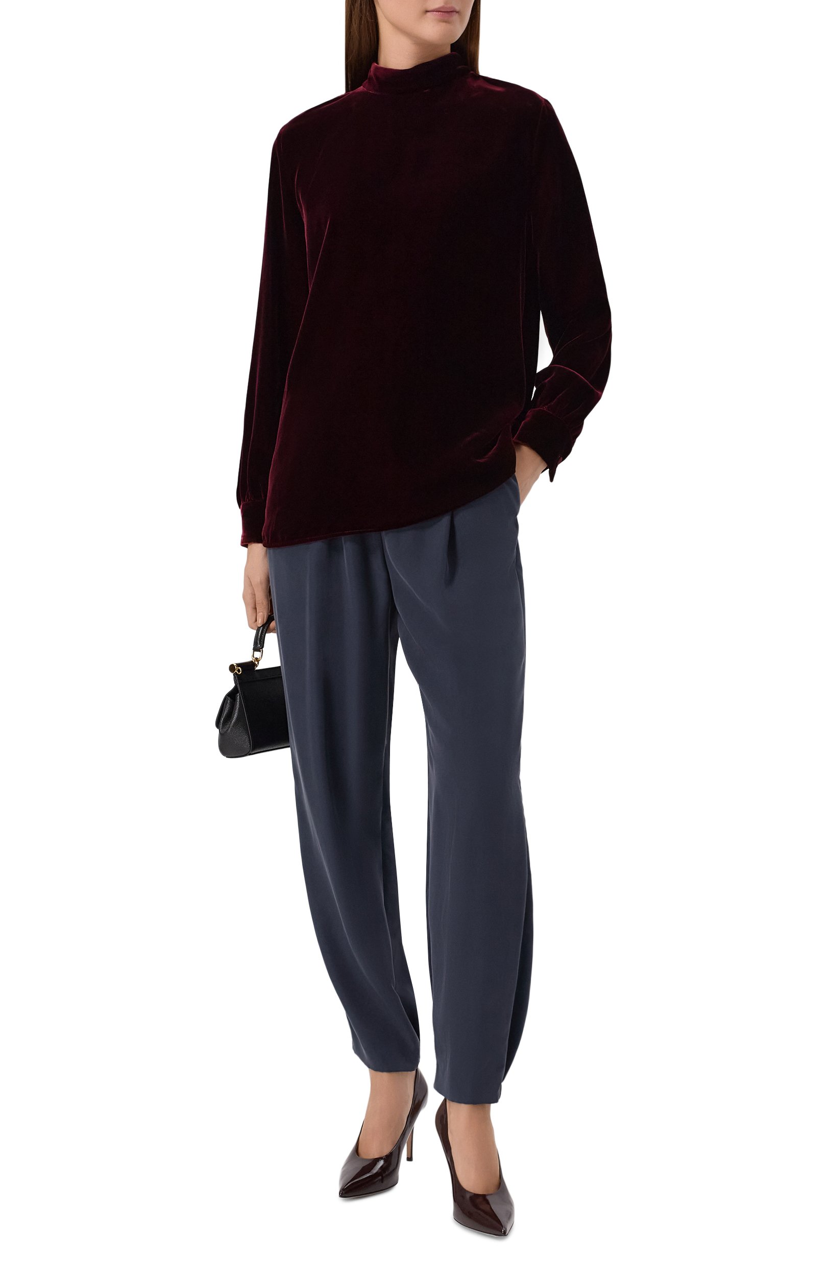 Бархатная блузка GIORGIO ARMANI бордового цвета по цене 272500 руб., арт. GW004030/TE10831, фото 2 Бархатная блузка GIORGIO ARMANI, арт. GW004030/TE10831, фото 2
