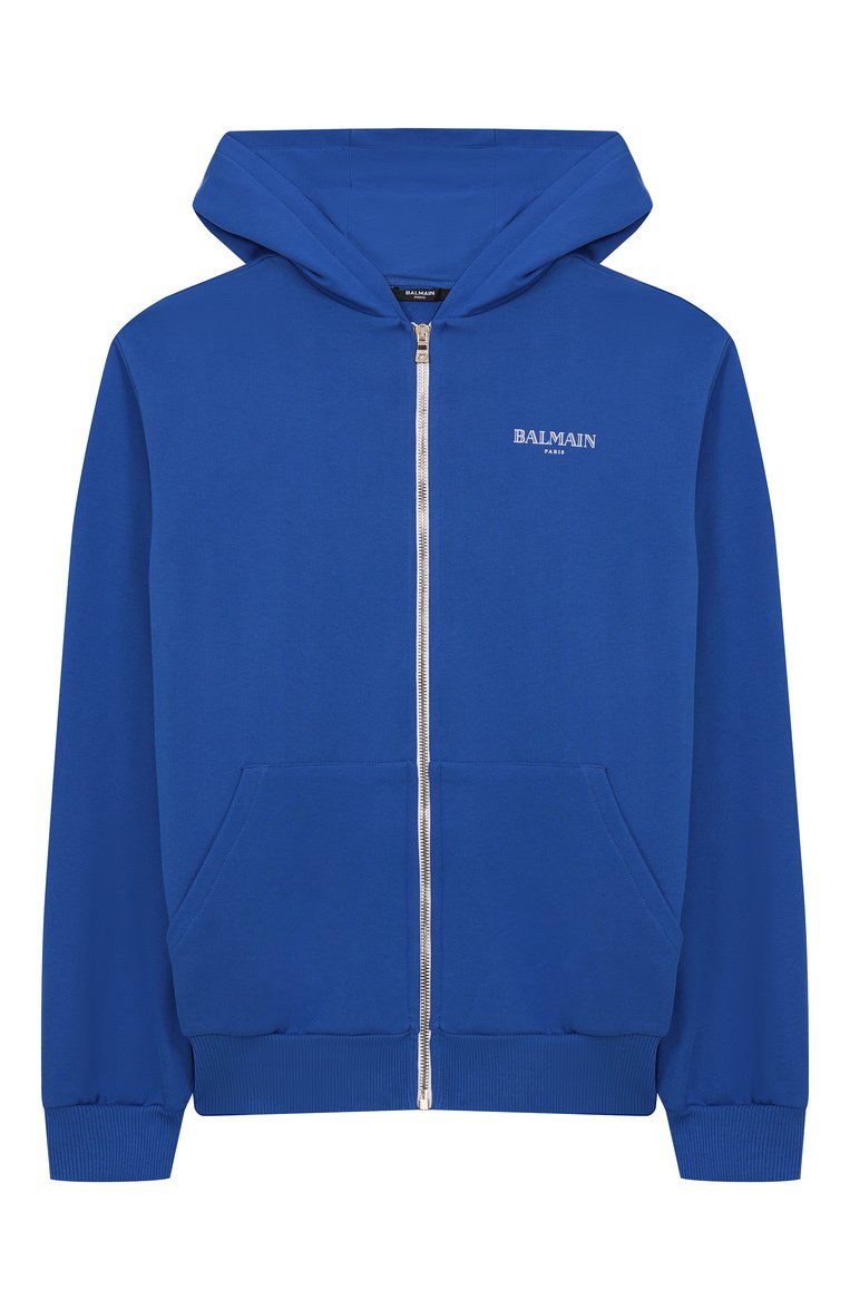 Детский хлопков�ая толстовка BALMAIN синего цвета, арт. BW4P50 | Фото 1 (Рукава: Длинные; Материал внешний: Хлопок; Мальчики Кросс-КТ: Толстовка-спорт, Толстовка-одежда; Автоматизация ТО: Проставлено; Автоматизация состава: Проставлено; Ростовка одежда: 6 лет | 116 см, 8 лет | 128 см, 10 - 11 лет | 140 - 146см, 12 лет | 152 см, 13 - 15 лет | 158 см, 16 лет | 164 см)