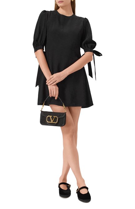 Женское платье из вискозы CHLOÉ черного цвета, арт. CHC25SR032330 | Фото 2 (Рукава: 3/4; Материал внешний: Вискоза; Длина Ж (юбки, платья, шорты): Мини; Материал сплава: Проставлено; Драгоценные камни: Проставлено)