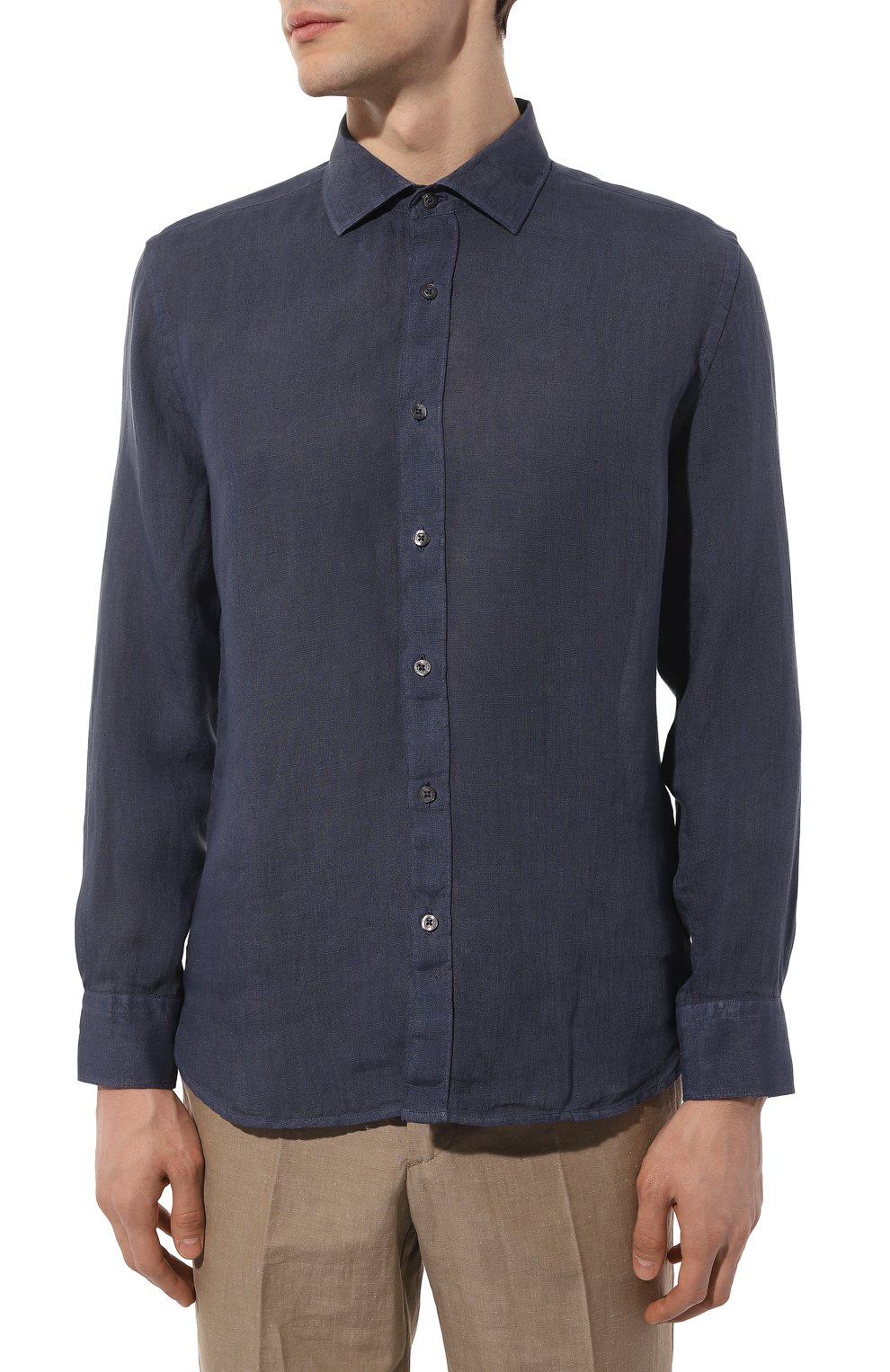 Льняная рубашка 120% LINO темно-синего цвета по цене 26350 руб., арт. Y0M1311/0000115/S00, фото 3 Льняная рубашка 120% LINO, арт. Y0M1311/0000115/S00, фото 3