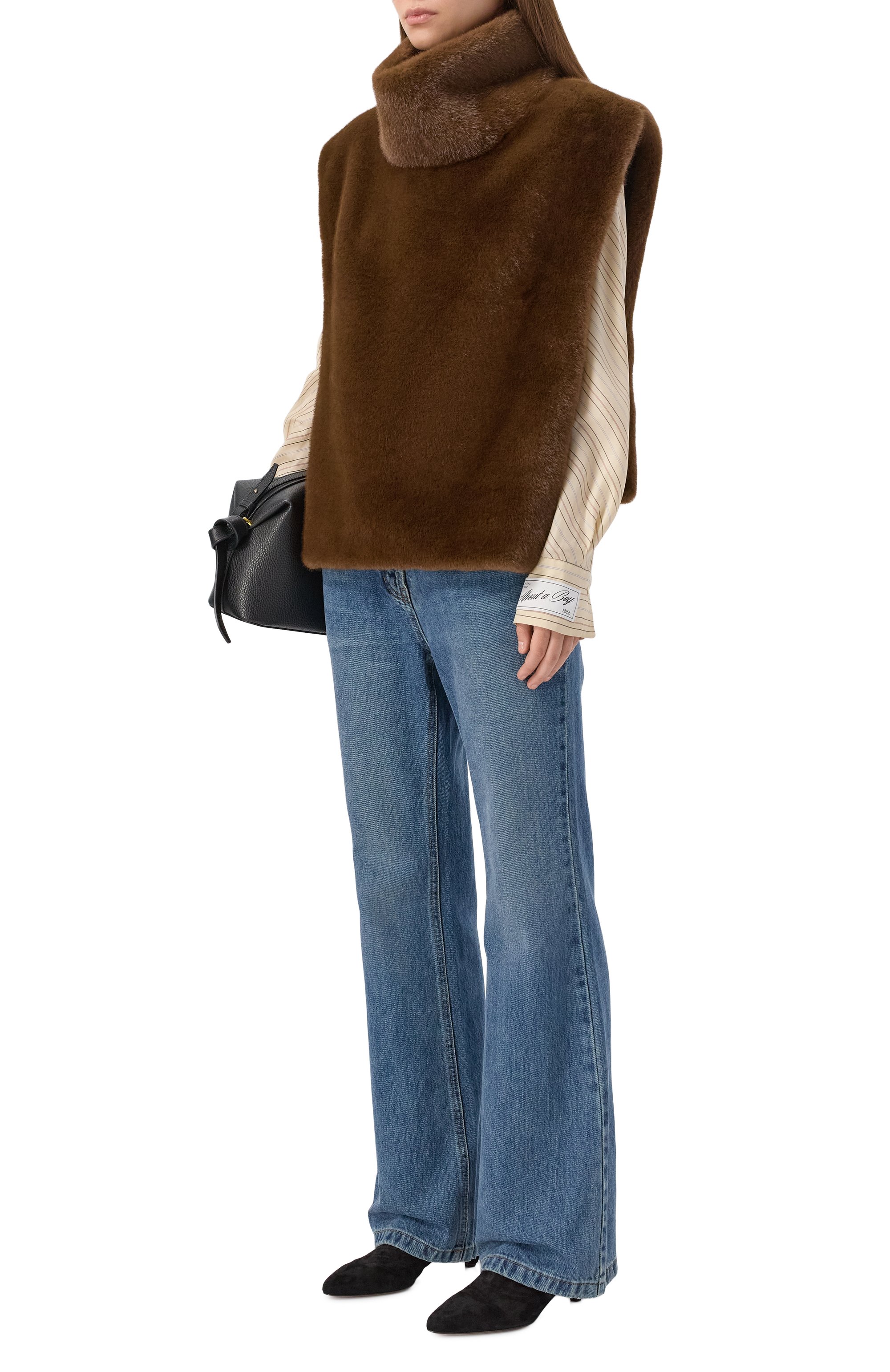 Манишка из экомеха FLASHIN коричневого цвета по цене 35000 руб., арт. FF26FMSF, фото 2 Манишка из экомеха FLASHIN, арт. FF26FMSF, фото 2