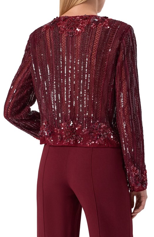 Жакет с отделкой бисером и пайетками Elie Saab J0173NF25/BE044 Бордовый  J0173NF25/BE044 Фото 4