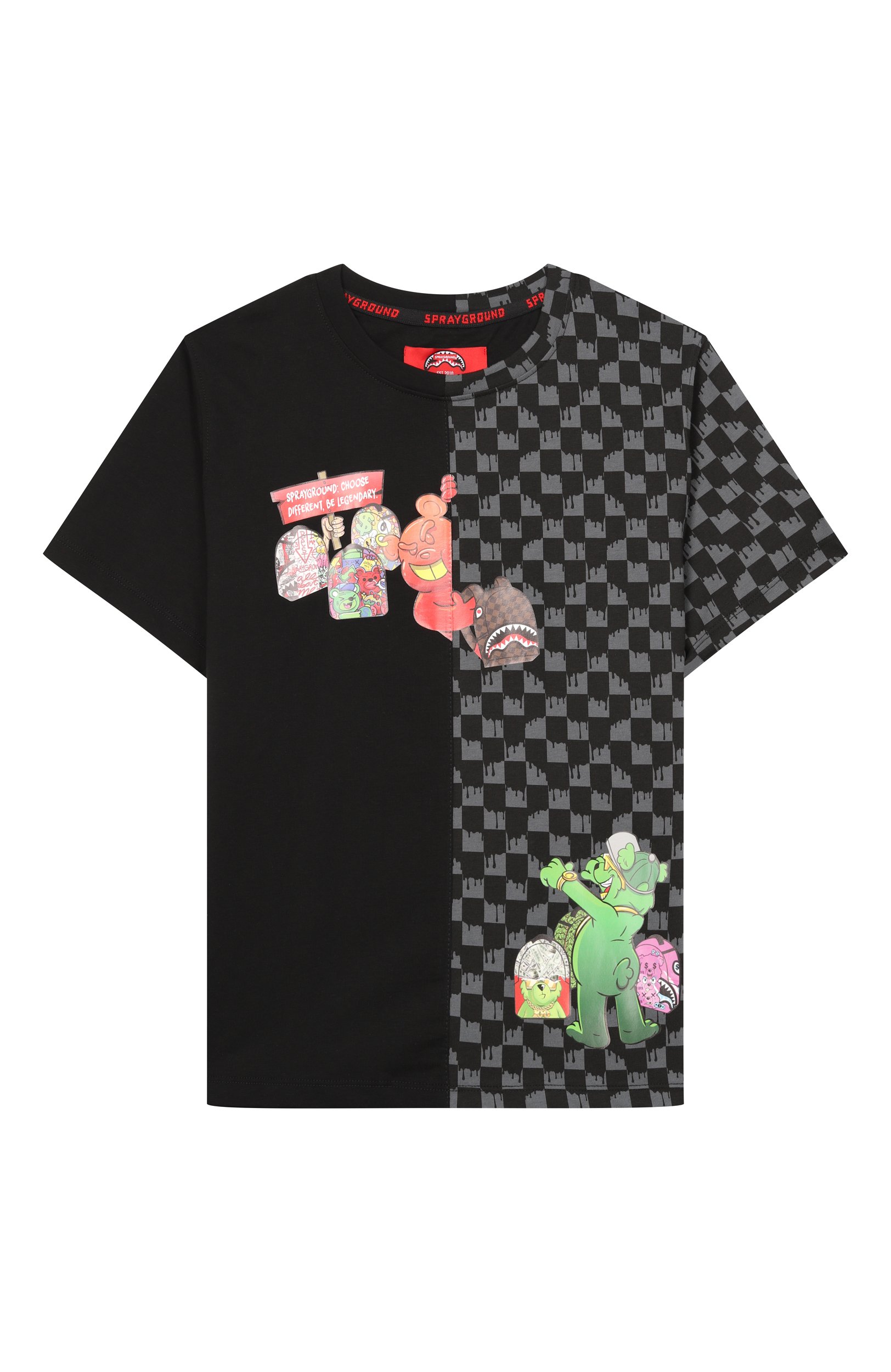 Хлопковая футболка SPRAYGROUND, арт. SPY1495/THR0W IT T0 ME DRIP CHECKERED SPLIT REGULA, фото 1