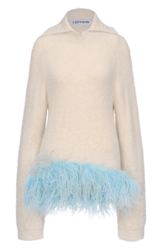 Пуловер с отделкой перьями страуса Leffers 46.52.97.15.05\02 Кремовый 46.52.97.15.05\02