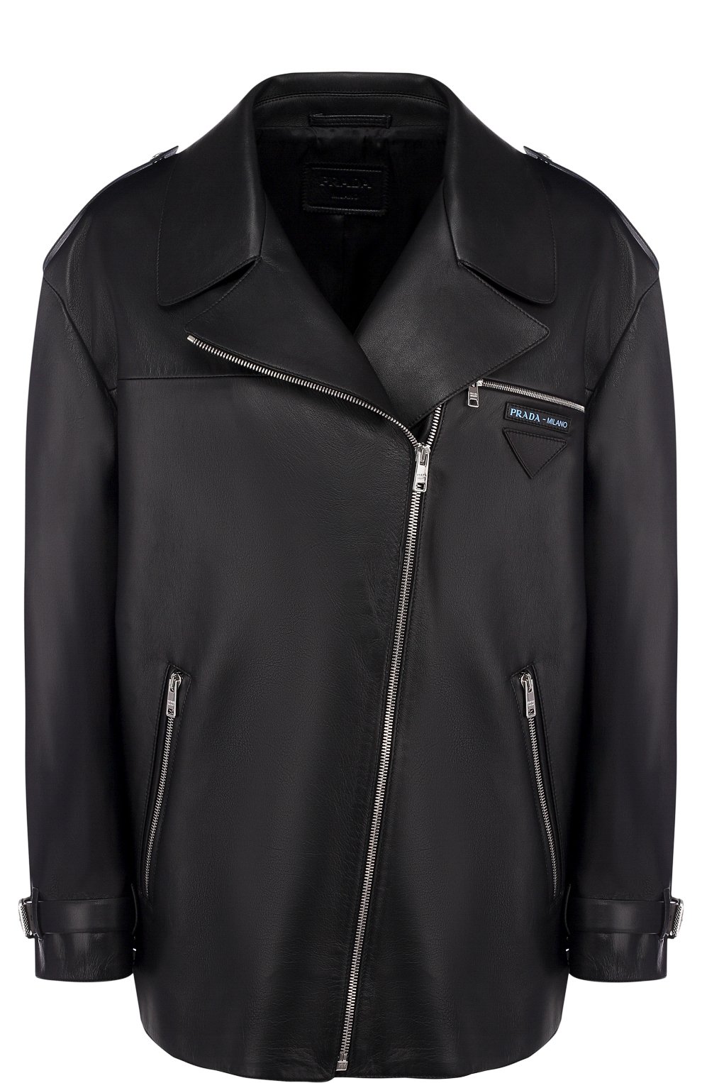 Кожаная куртка с косой молнией PRADA, арт. 58937-FLY-F014B, фото 1