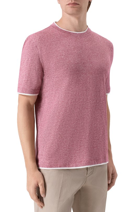 Футболка из хлопка и льна Brunello Cucinelli MW8357427 Бордовый  MW8357427 Фото 3