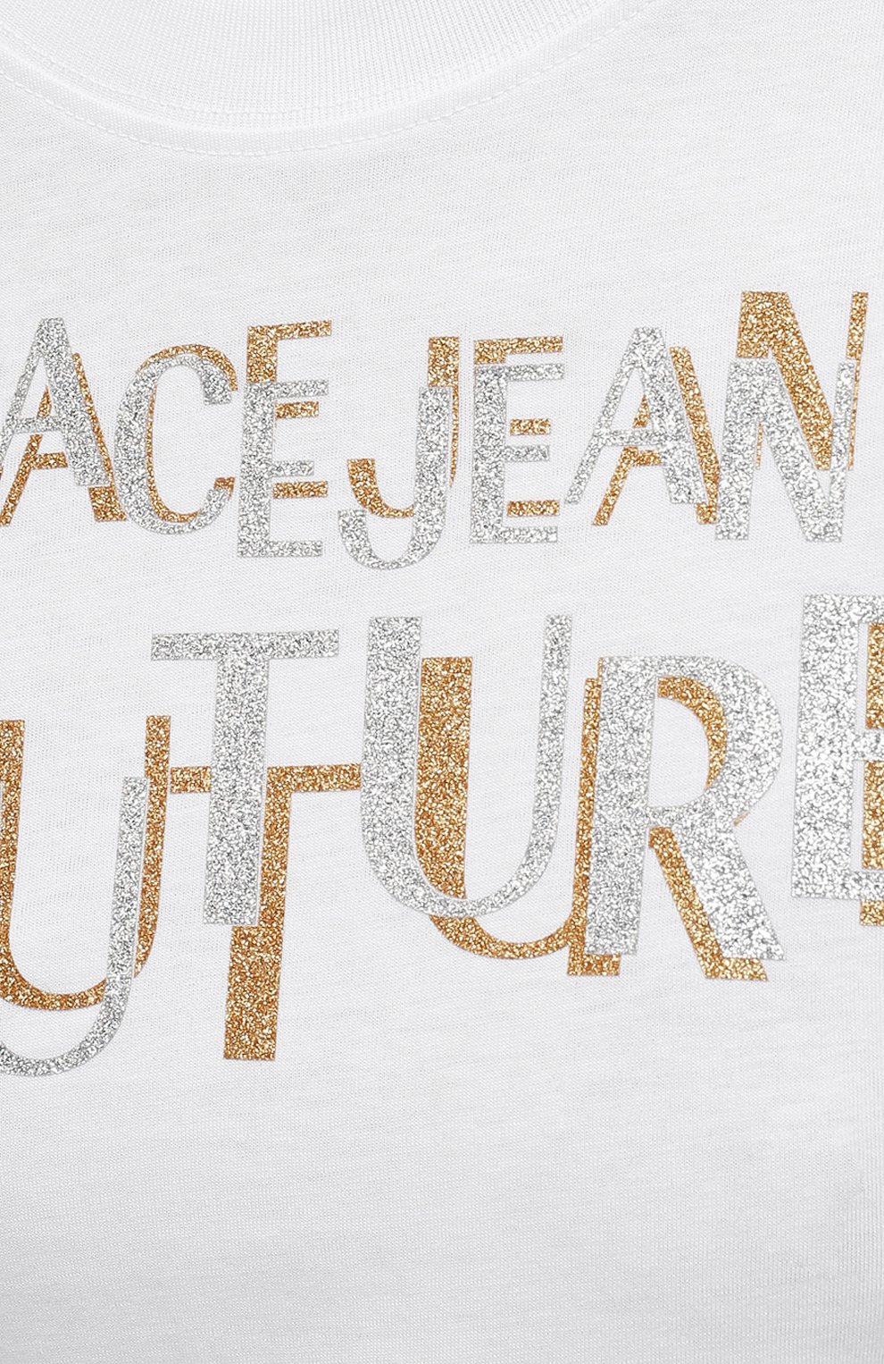 Хлопковая футболка VERSACE JEANS COUTURE белого цвета по цене 13950 руб., арт. 71HAHT02-71DP608 S 2 L0G0 GLITTER/CJ00T, фото 5 Хлопковая футболка VERSACE JEANS COUTURE, арт. 71HAHT02-71DP608 S 2 L0G0 GLITTER/CJ00T, фото 5