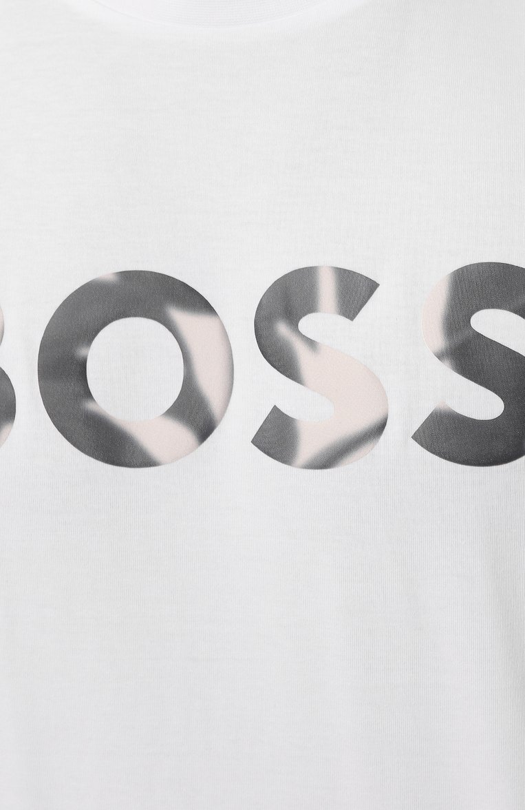 Мужская хлопковая футболка BOSS белого цвета, арт. 50513382 | Фото 5 (Материал сплава: Проставлено; Материал внешний: Хлопок; Драгоценные камни: Проставлено; Рукава: Короткие; Стили: Кэжуэл; Принт: С принтом; Длина (для топов): Удлиненные; Мужское Кросс-КТ: Футболка-одежда; Кросс-КТ: Джерси)