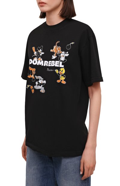 Хлопковая футболка DOMREBEL черного цвета по цене 14200 руб., арт. T00NZ/0VER TEE/W, фото 3 Хлопковая футболка DOMREBEL, арт. T00NZ/0VER TEE/W, фото 3