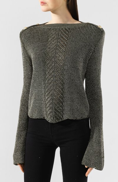Свитер из смеси вискозы и хлопка BALMAIN хаки цвета по цене 106500 руб., арт. TF13352/K052, фото 3 Свитер из смеси вискозы и хлопка BALMAIN, арт. TF13352/K052, фото 3