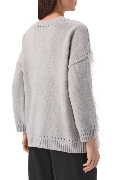 Шерстяной кардиган с отделкой перьями DICE KAYEK, арт. PF25K80520 LCR GREY, фото 4