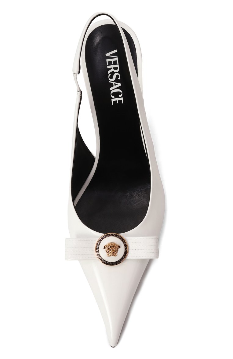 Женские лакированные туфли gianni ribbon 85 VERSACE белого цвета, арт. 1013717/D2VE | Фото 6 (Материал внешний: Натуральная кожа; Материал внутренний: Натуральная кожа; Подошва: Плоская; Каблук высота: Высокий; Каблук тип: Шпилька; Автоматизация ТО: Проставлено; Автоматизация состава: Проставлено; Женское Кросс-КТ: Слингбэки)