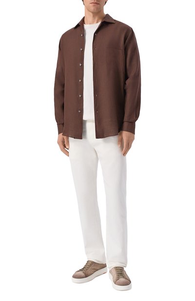 Льняная рубашка LORO PIANA темно-коричневого цвета по цене 106500 руб., арт. FAF2545, фото 2 Льняная рубашка LORO PIANA, арт. FAF2545, фото 2
