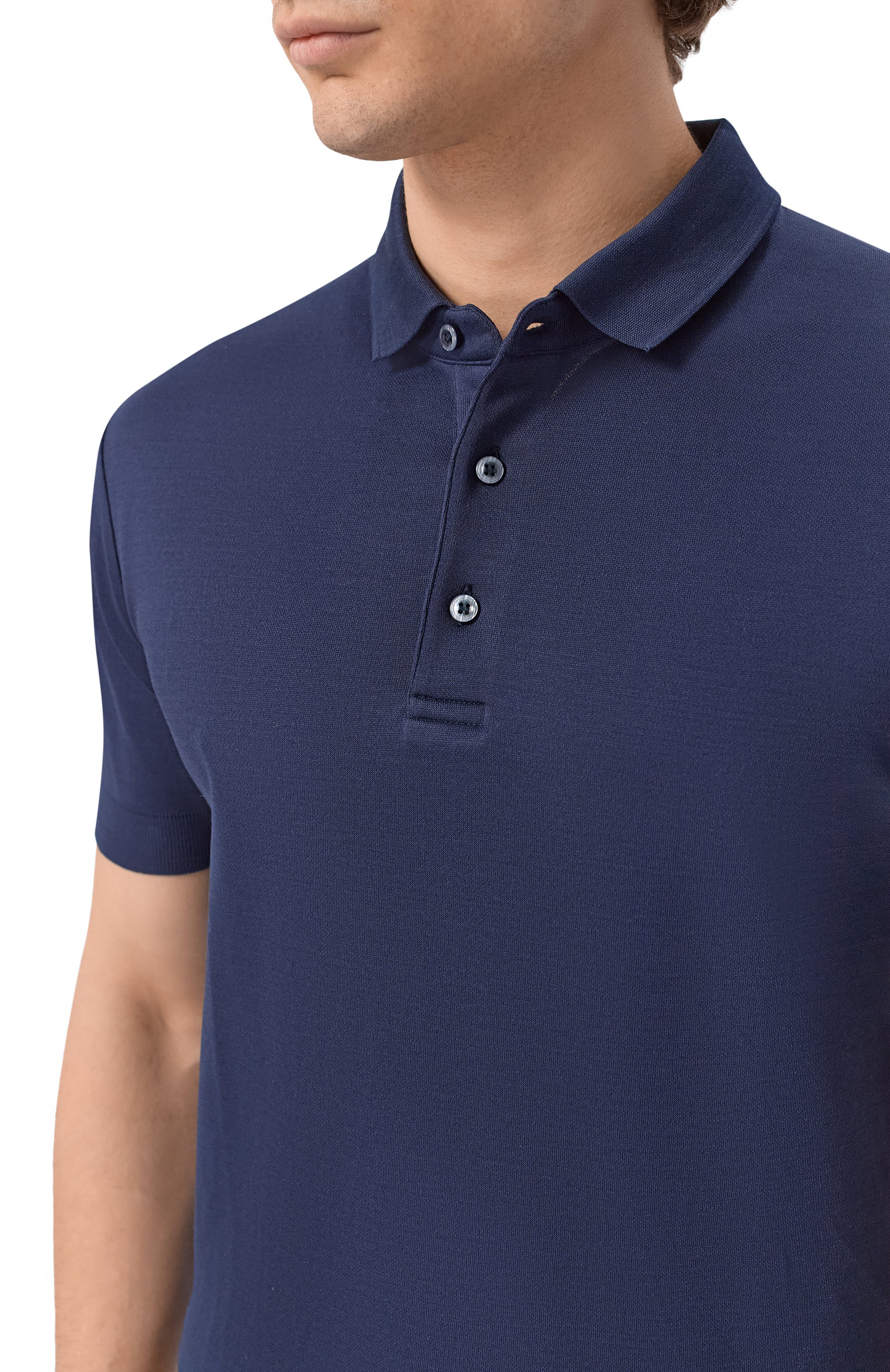 Хлопковое поло DUNO темно-синего цвета по цене 19950 руб., арт. N0VUS/BARZI, фото 5 Хлопковое поло DUNO, арт. N0VUS/BARZI, фото 5