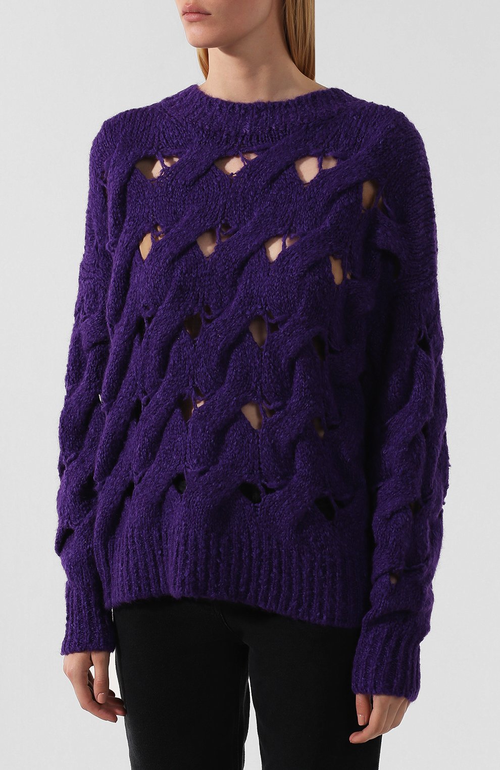 Пуловер фактурной вязки ISABEL MARANT ETOILE фиолетового цвета по цене 43950 руб., арт. PU1063-19A069E/SESLEY, фото 3 Пуловер фактурной вязки ISABEL MARANT ETOILE, арт. PU1063-19A069E/SESLEY, фото 3