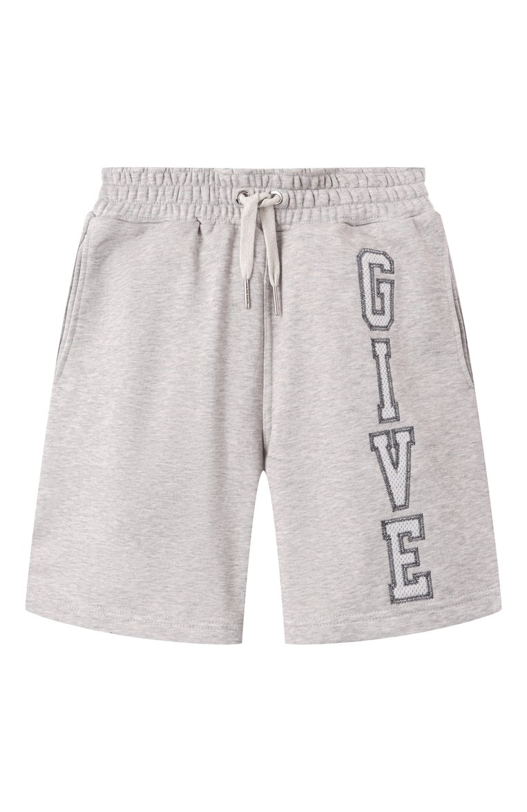 Детские хлопковые шорты GIVENCHY светло-серого цвета, арт. H30714 | Фото 1 (Материал подклада: Хлопок; Материал сплава: Проставлено; Нос: Не проставлено; Случай: Повседневный; Материал внешний: Хлопок; Ростовка одежда: 5 лет | 110 см, 7 лет | 122 см, 9 лет | 134 см, 13 - 15 лет | 158 см, 12 лет | 152 см)