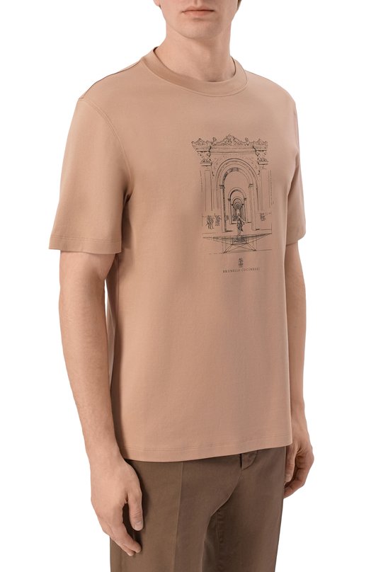 Хлопковая футболка Brunello Cucinelli ML8248521P Бежевый  ML8248521P Фото 3