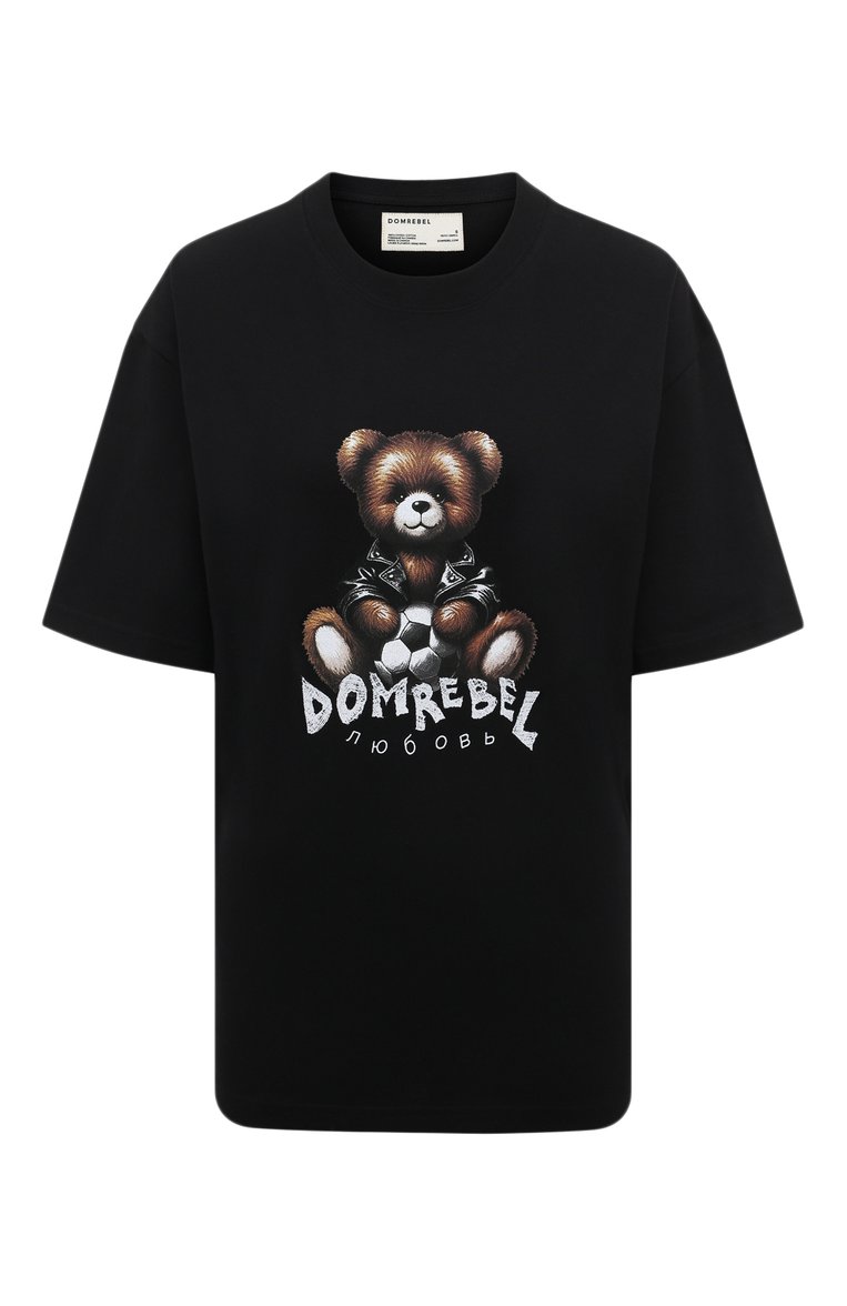 Женская хлопковая футболка DOMREBEL черного цвета, арт. S0CCER/T-SHIRT | Фото 1 (Рукава: Короткие; Длина (для топов): Стандартные; Принт: С принтом; Материал сплава: Проставлено; Материал внешний: Хлопок; Женское Кросс-КТ: Футболка-одежда; Драгоценные камни: Проставлено; Стили: Кэжуэл)