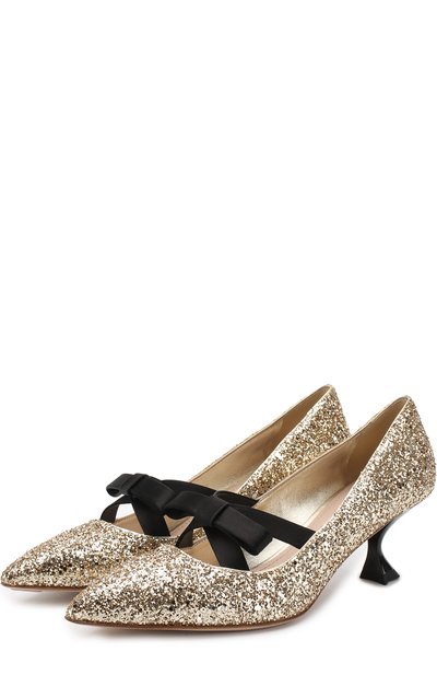Туфли с глиттером на каблуке kitten heel MIU MIU, арт. 5I505B/3K6R, фото 1
