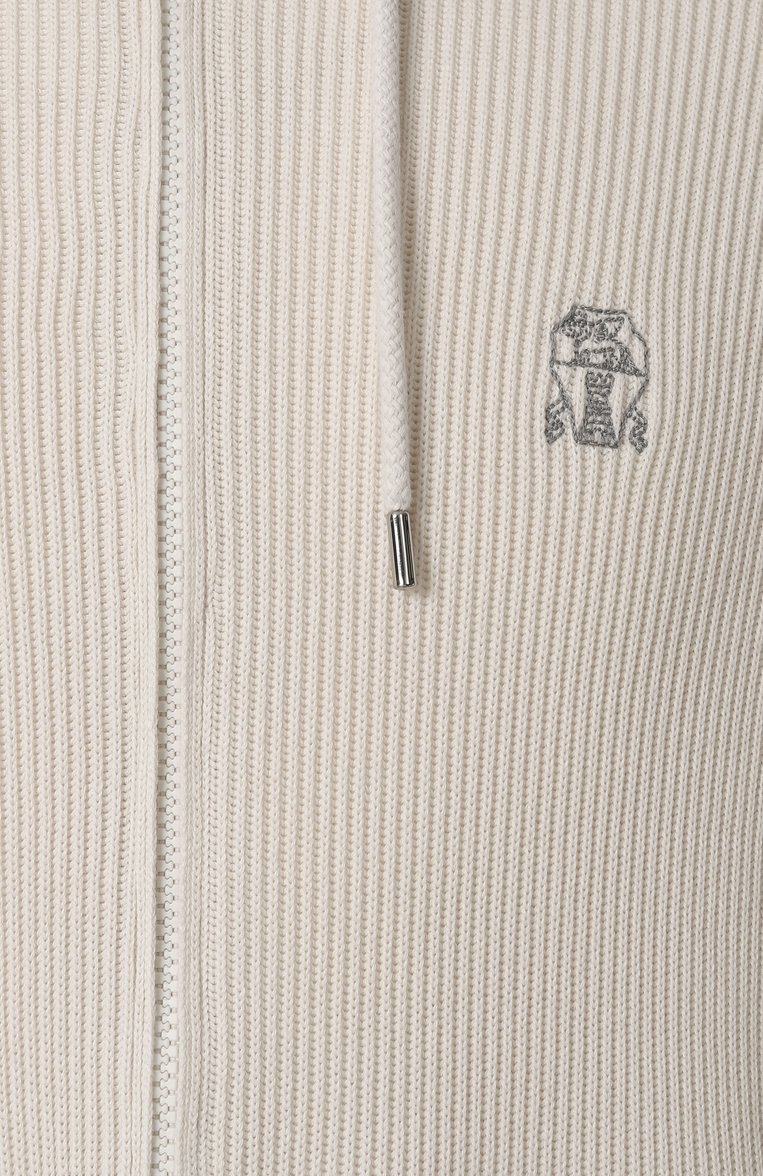 Мужской хлопковый кардиган BRUNELLO CUCINELLI кремового цвета, арт. M29200416G | Фото 6 (Рукава: Длинные; Длина (для топов): Стандартные; Материал внешний: Хлопок; Мужское Кросс-КТ: Кардиган-одежда; Стили: Кэжуэл; Застежка: Молния)