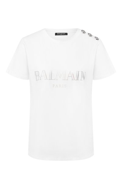 Женская хлопковая футболка с логотипом бренда BALMAIN, арт. PF01000/I015