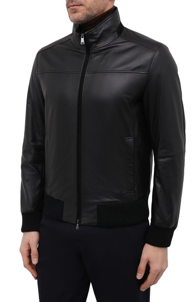 Кожаный бомбер PAUL&SHARK черного цвета по цене 124500 руб., арт. 11312499/H1F, фото 3 Кожаный бомбер PAUL&SHARK, арт. 11312499/H1F, фото 3