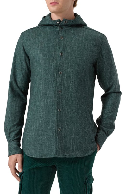 Рубашка из шерсти и шелка Kiton UMCMARK0119G12 Зелёный  UMCMARK0119G12 Фото 3