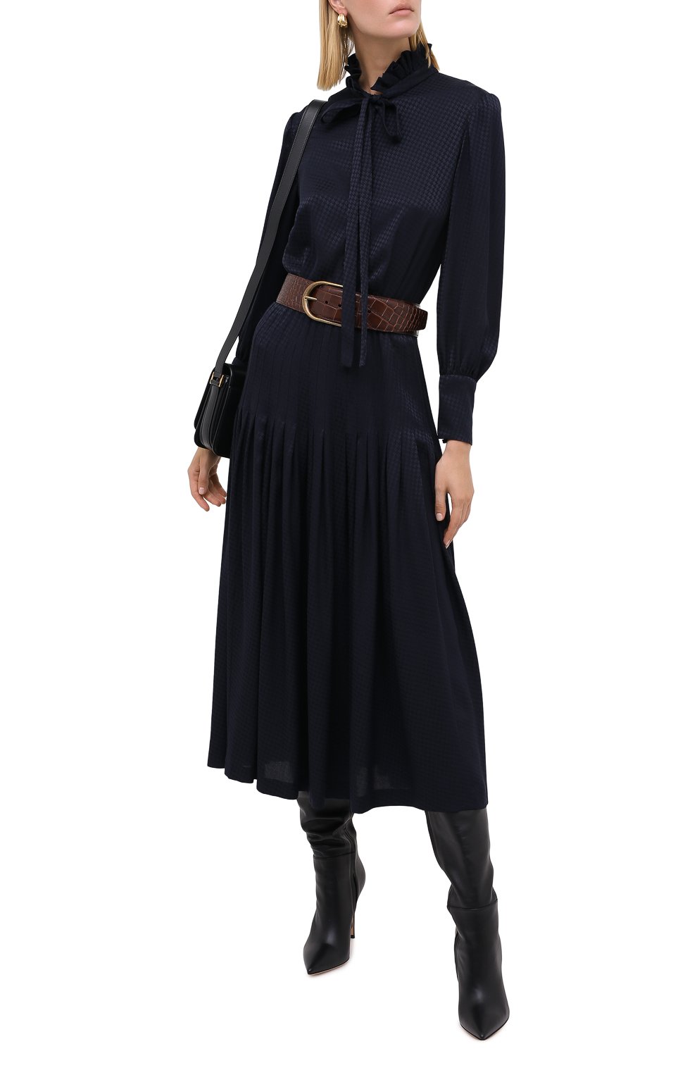 Шелковое платье SAINT LAURENT темно-синего цвета по цене 313000 руб., арт. 632448/Y3B08, фото 2 Шелковое платье SAINT LAURENT, арт. 632448/Y3B08, фото 2