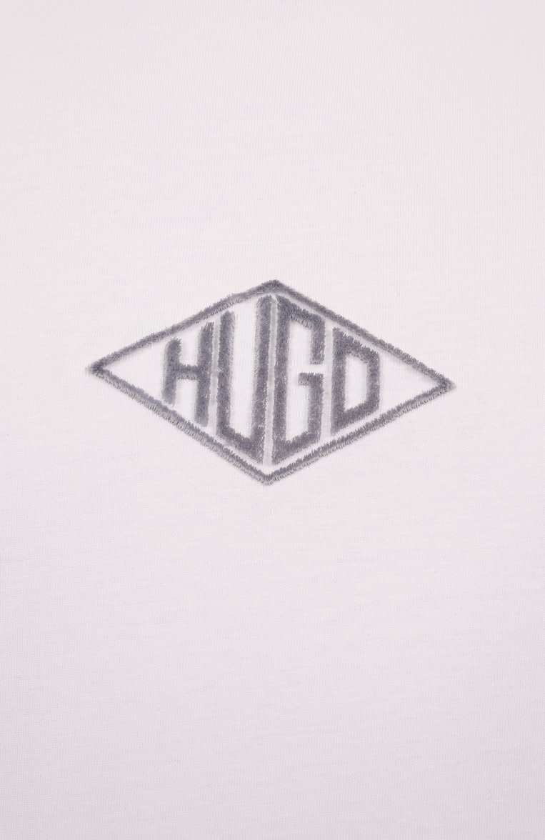 Мужская хлопковая футболка HUGO белого цвета, арт. 50534951 | Фото 6 (Рукава: Короткие; Материал внешний: Хлопок; Длина (для топов): Стандартные; Принт: Без принта; Стили: Кэжуэл; Мужское Кросс-КТ: Футболка-одежда; Кросс-КТ: Джерси)