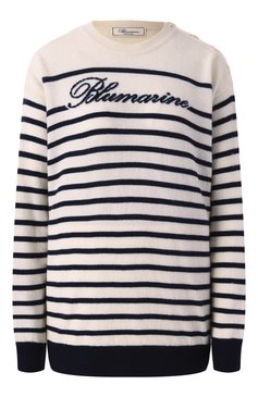 Женский шерстяной свитер BLUMARINE кремвого цвета, арт. P522M536W | Фото 1 (Драгоценные камни: Проставлено; Рукава: Длинные; Длина (для топов): Стандартные; Материал внешний: Шерсть; Материал сплава: Проставлено; Женское Кросс-КТ: Свитер-одежда; Стили: Кэжуэл)