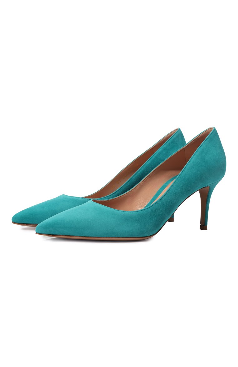 Женские кожаные туфли gianvito 70 GIANVITO ROSSI бирюзового цвета, арт. G26770.70RIC.CAMHYDR | Фото 1 (Материал внутренний: Натуральная кожа; Каблук высота: Средний; Подошва: Плоская; Каблук тип: Шпилька; Материал внешний: Замша, Натуральная кожа)