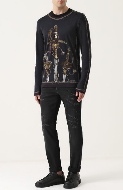 Кожаные кеды portofino с вышивкой DOLCE & GABBANA черного цвета по цене 87650 руб., арт. 0111/CS1538/AH164, фото 2 Кожаные кеды portofino с вышивкой DOLCE & GABBANA, арт. 0111/CS1538/AH164, фото 2