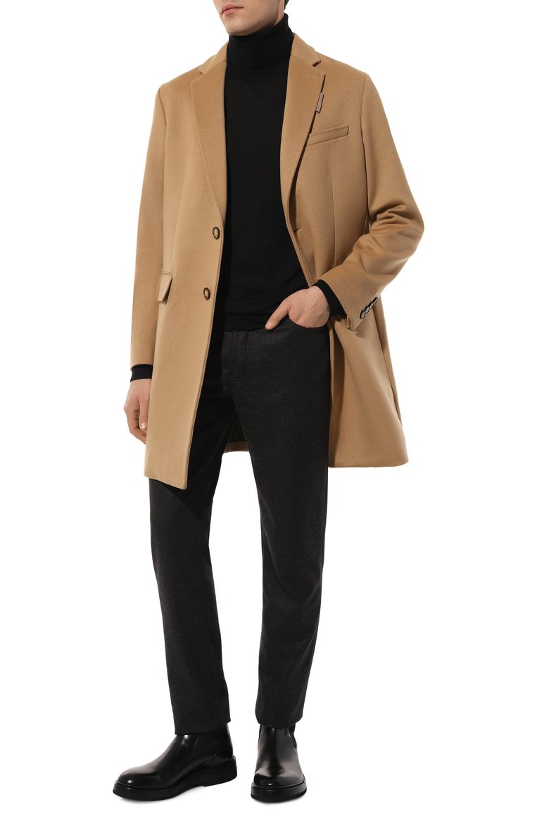 Мужской шерстяное пальто BURBERRY бежевого цвета, арт. 8058261 | Фото 2 (Драгоценные камни: Проставлено; Рукава: Длинные; Длина (верхняя одежда): До середины бедра; Материал утеплителя: Шерсть; Материал внешний: Шерсть; Материал сплава: Проставлено; 1-2-бортные: Однобортные; Мужское Кросс-КТ: пальто-верхняя одежда; Стили: Кэжуэл)