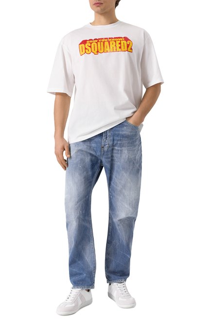 Мужские джинсы DSQUARED2 синего цвета, арт. S71LB1586/S30309 | Фото 2 (Материал внешний: Хлопок; Материал сплава: Проставлено; Длина (брюки, джинсы): Стандартные; Драгоценные камни: Проставлено)