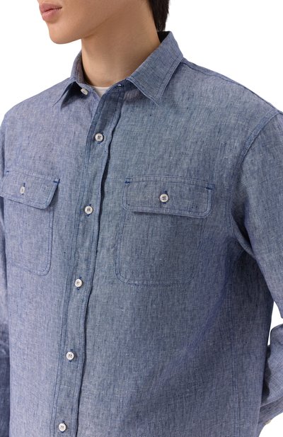 Льняная рубашка PAUL&SHARK синего цвета по цене 46650 руб., арт. 25413252_001, фото 5 Льняная рубашка PAUL&SHARK, арт. 25413252_001, фото 5