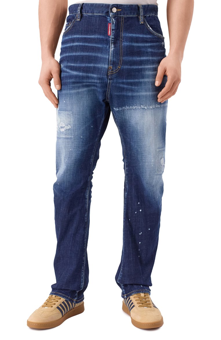 Мужские джинсы london bro DSQUARED2 темно-синего цвета, арт. S71LB1581/S30664 | Фото 3 (Материал внешний: Хлопок, Деним; Длина (брюки, джинсы): Стандартные; Детали: Делаве, Потертости; Стили: Кэжуэл, Streetwear; Кросс-КТ: Деним; Автоматизация ТО: Проставлено; Силуэт М (брюки): Широкие; Автоматизация состава: Проставлено)