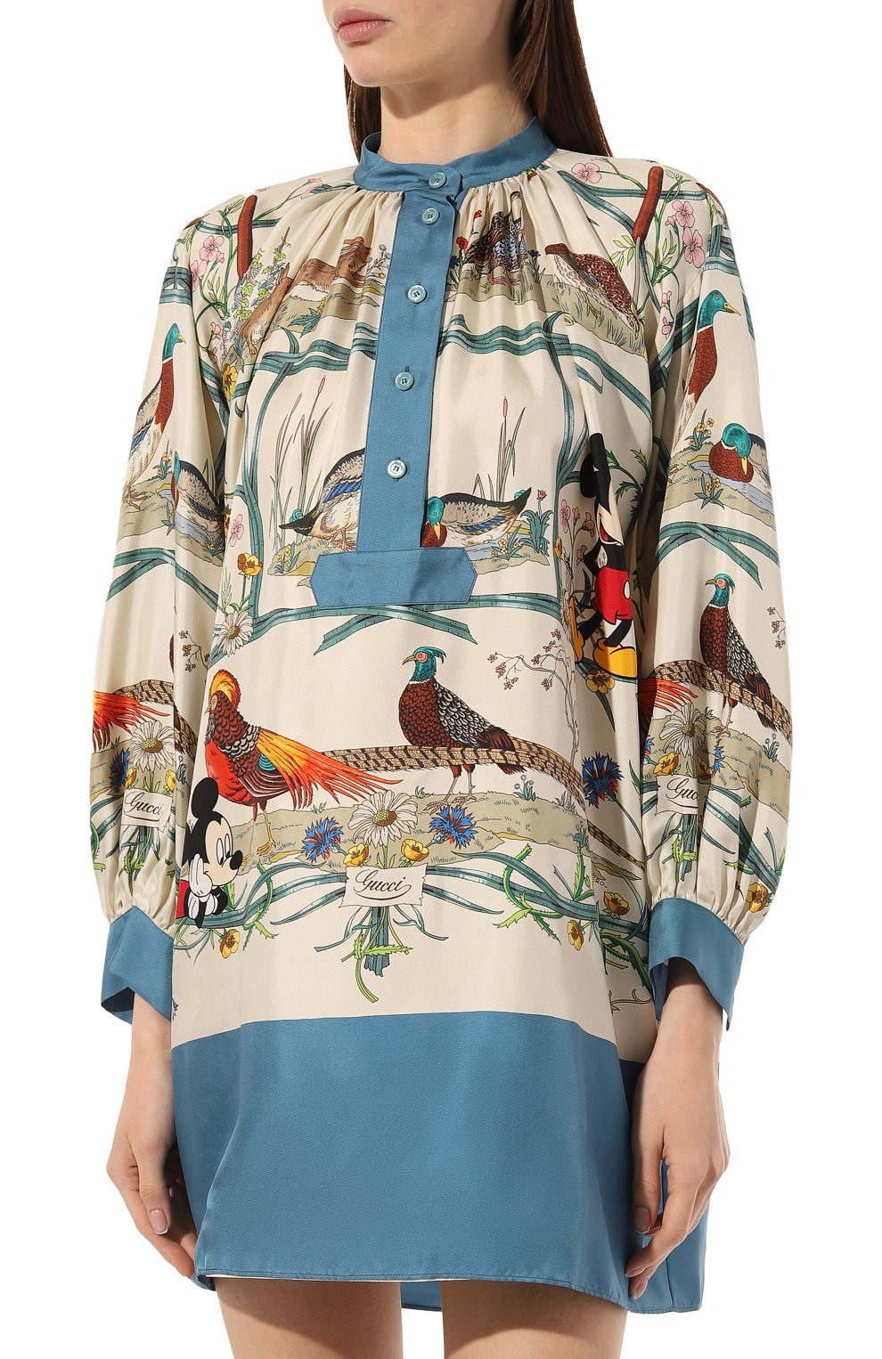 Шелковое платье disney x gucci GUCCI голубого цвета по цене 345600 руб., арт. 609772 ZADFQ, фото 3 Шелковое платье disney x gucci GUCCI, арт. 609772 ZADFQ, фото 3