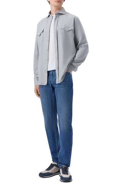 Мужская рубашка из хлопка и лиоцелла BRUNELLO CUCINELLI, арт. MY6374008