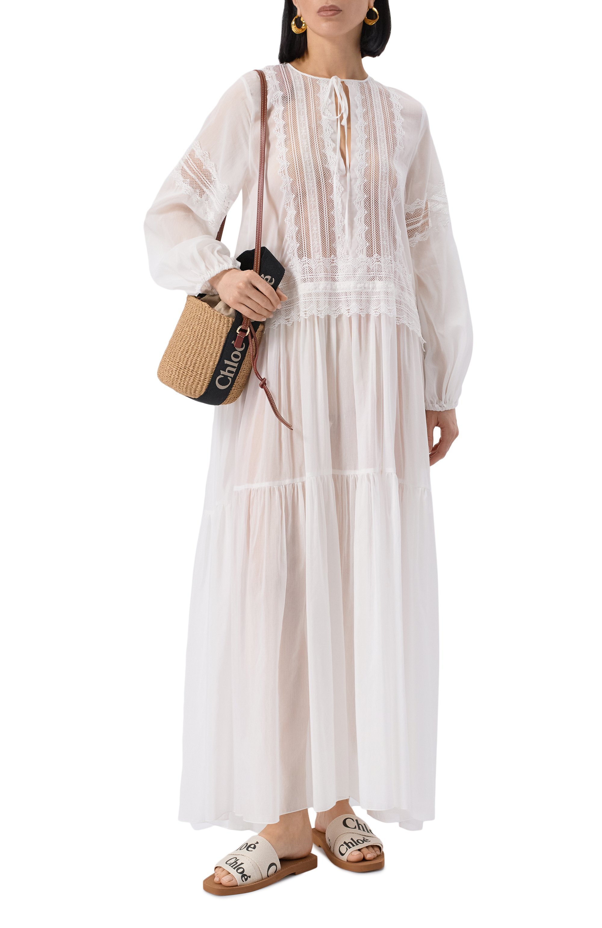 Платье из хлопка и шелка ERMANNO SCERVINO белого цвета по цене 99500 руб., арт. D464Q620RUQ, фото 2 Платье из хлопка и шелка ERMANNO SCERVINO, арт. D464Q620RUQ, фото 2