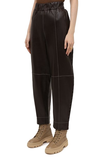 Кожаные брюки GANNI коричневого цвета по цене 69950 руб., арт. F6293, фото 3 Кожаные брюки GANNI, арт. F6293, фото 3