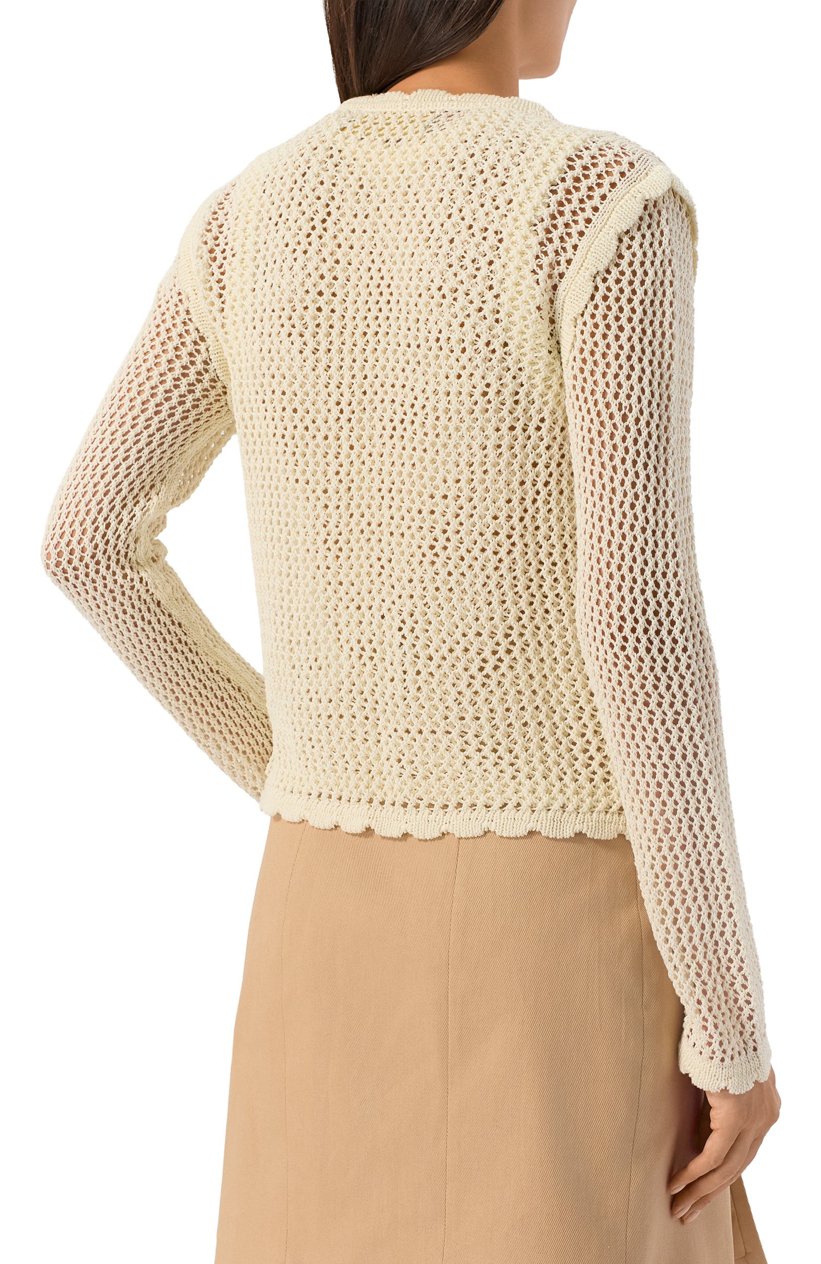Хлопковый кардиган ELIE SAAB кремового цвета по цене 165000 руб., арт. J0230NBC26/CK024, фото 4 Хлопковый кардиган ELIE SAAB, арт. J0230NBC26/CK024, фото 4