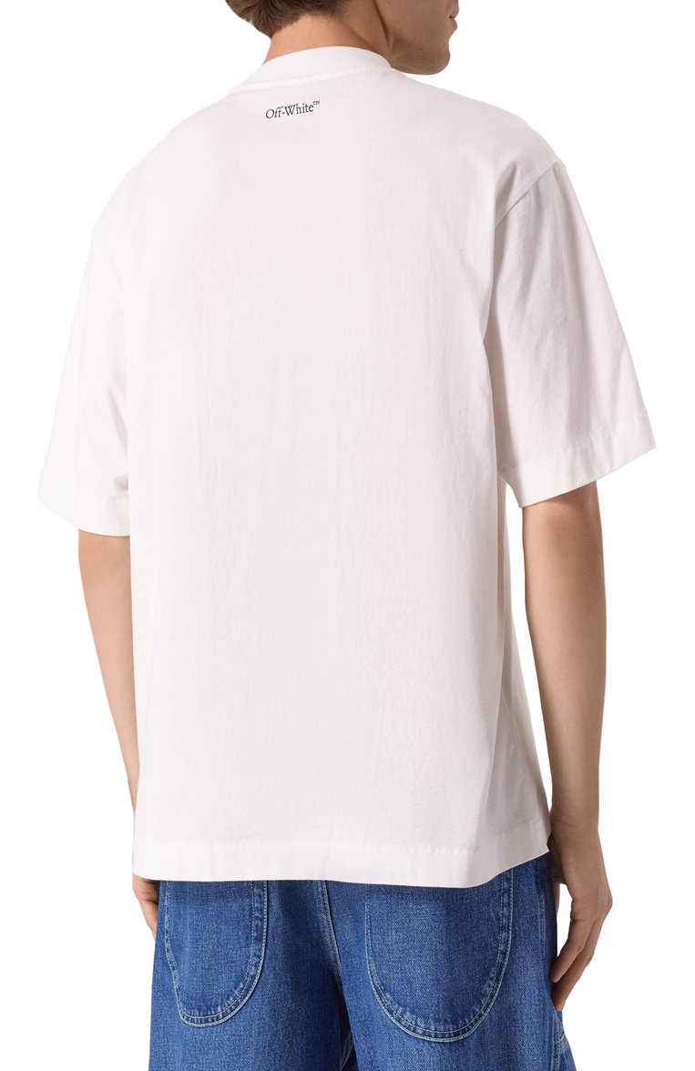 Мужская хлопковая футболка OFF-WHITE белого цвета, арт. 0MAA120S25JER002 | Фото 4 (Автоматизация ТО: Проставлено; Материал внешний: Хлопок; Автоматизация состава: Проставлено; Рукава: Короткие; Длина (для топов): Стандартные; Стили: Кэжуэл; Принт: С принтом; Детали: Без декора; Мужское Кросс-КТ: Футболка-одежда)