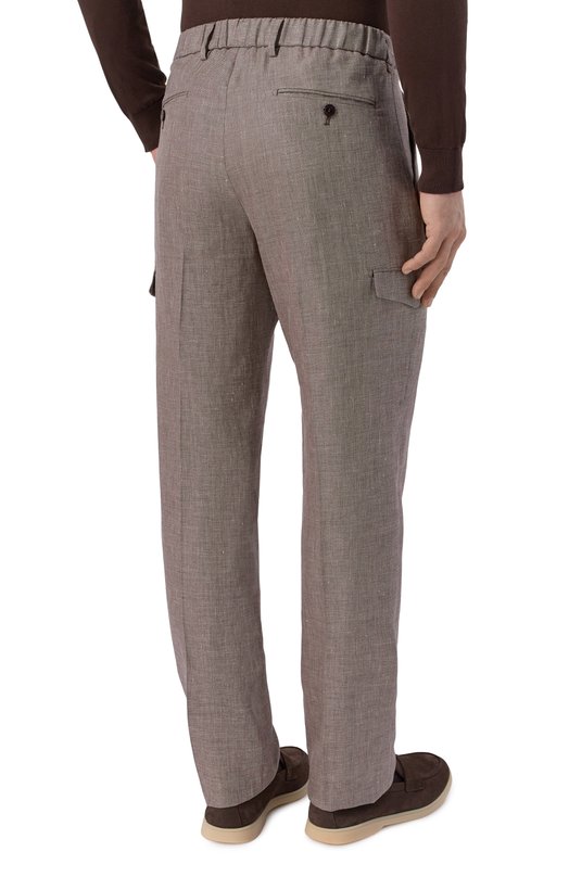 Брюки-карго изо льна и шерсти Stefano Ricci M1T6100142/B127HA Коричневый  M1T6100142/B127HA Фото 4