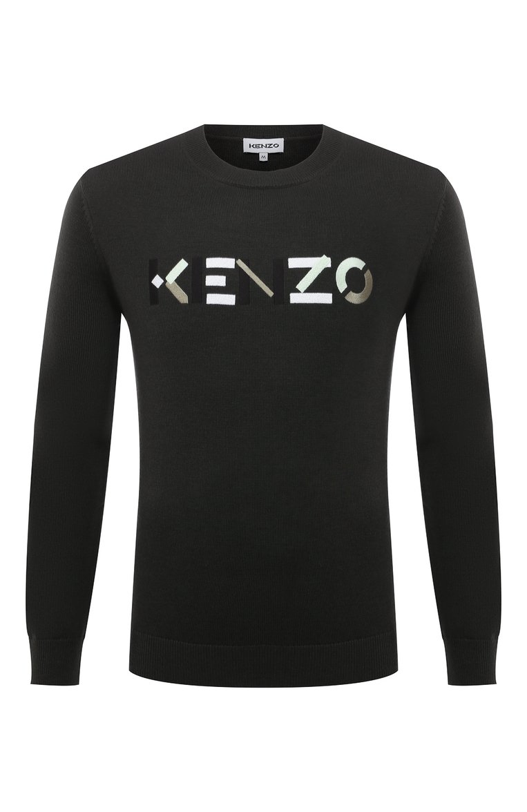 Мужской шерстяной джемпер KENZO серого цвета, арт. FB65PU6393LA | Фото 1 (Длина (для топов): Стандартные; Материал внешний: Шерсть; Рукава: Длинные; Мужское Кросс-КТ: Джемперы; Вырез: Круглый; Принт: С принтом; Стили: Кэжуэл)