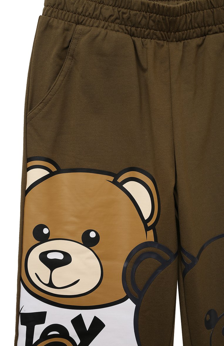 Детские хлопковые джоггеры MOSCHINO хаки цвета, арт. HMP05V/LCA58/10A-14A | Фото 3 (Нос: Не проставлено; Материал внешний: Хлопок; Мальчики Кросс-КТ: Джоггеры-одежда)
