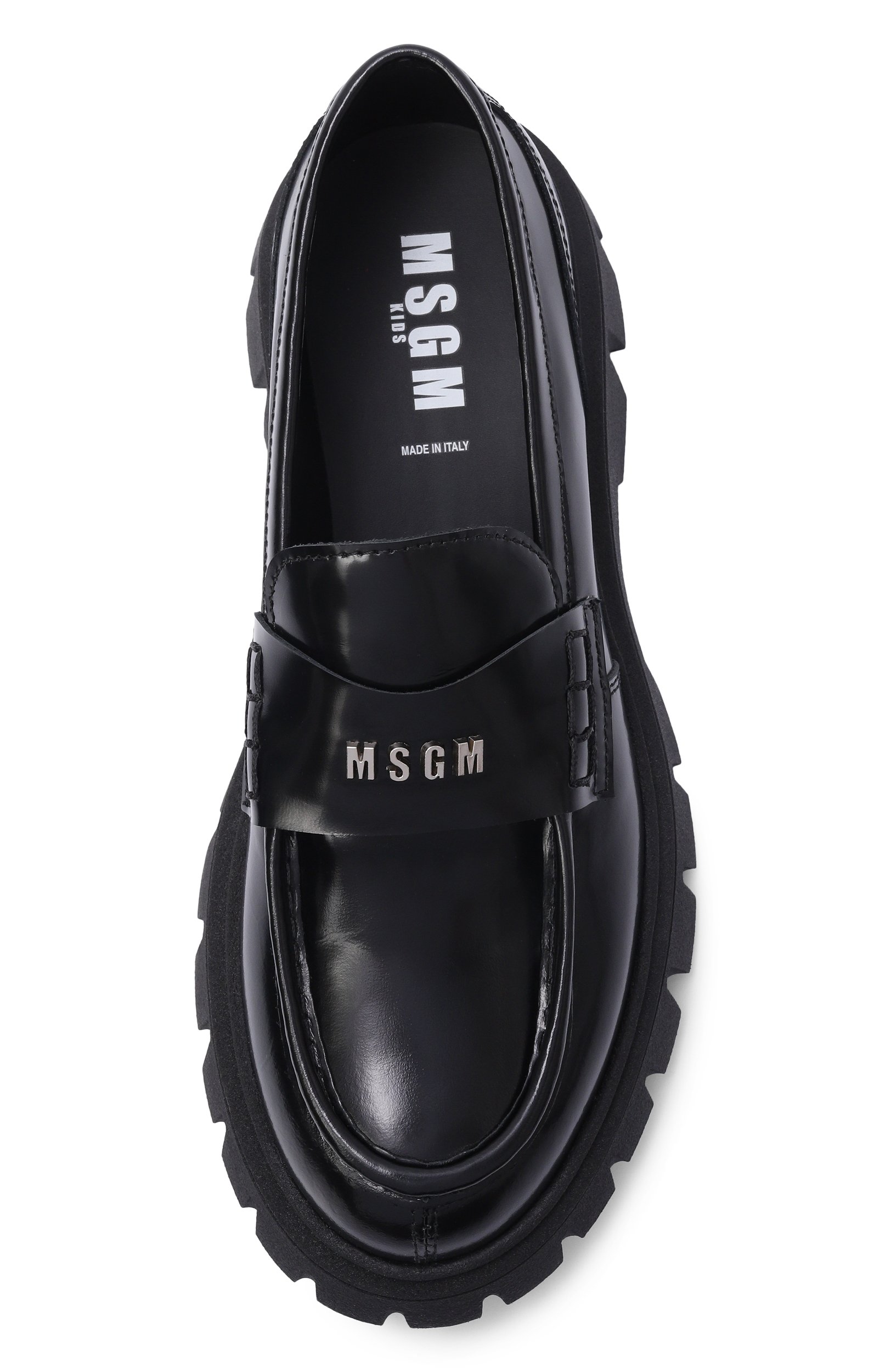 Кожаные лоферы MSGM KIDS черного цвета по цене 29950 руб., арт. 84002/VAR1_001, фото 4 Кожаные лоферы MSGM KIDS, арт. 84002/VAR1_001, фото 4