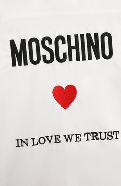 Детское хлопковая рубашка MOSCHINO белого цвета, арт. HDC01U/LLA10/10-14 | Фото 3 (Материал внешний: Хлопок; Рукава: Длинные; Стили: Классический; Девочки-школьная форма: Блузки; Автоматизация состава: Проставлено; Автоматизация ТО: Проставлено; Ростовка одежда: 10 - 11 лет | 140 - 146см, 12 лет | 152 см, 16 лет | 164 см)
