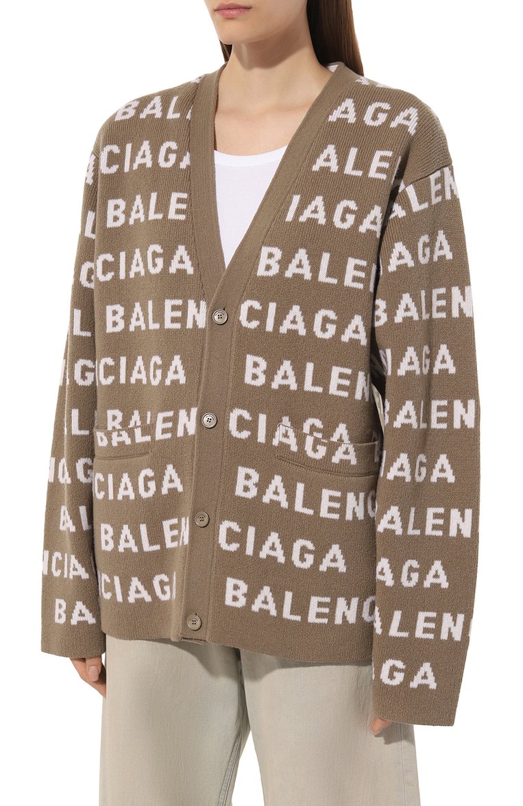 Женский шерстяной кардиган BALENCIAGA бежевого цвета, арт. 766414/T1673 | Фото 3 (Длина (для топов): Стандартные; Материал внешний: Шерсть; Рукава: Длинные; Женское Кросс-КТ: кардиган-трикотаж; Стили: Кэжуэл)